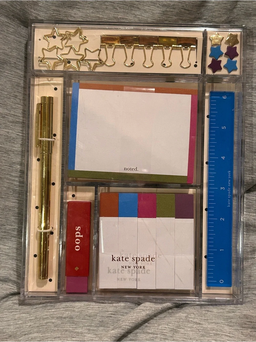 Kate Spade New York Star Spangled Stationery Tackle Box Desk Accessory Set NWTS